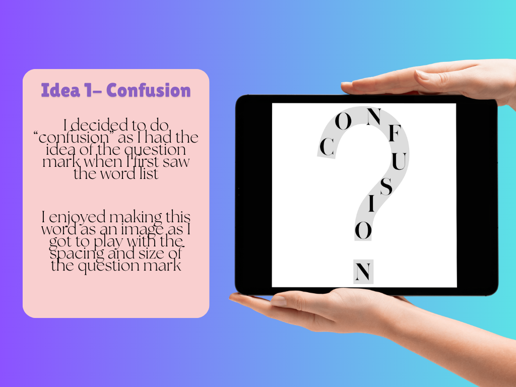 Graphic showing my first word - confusion