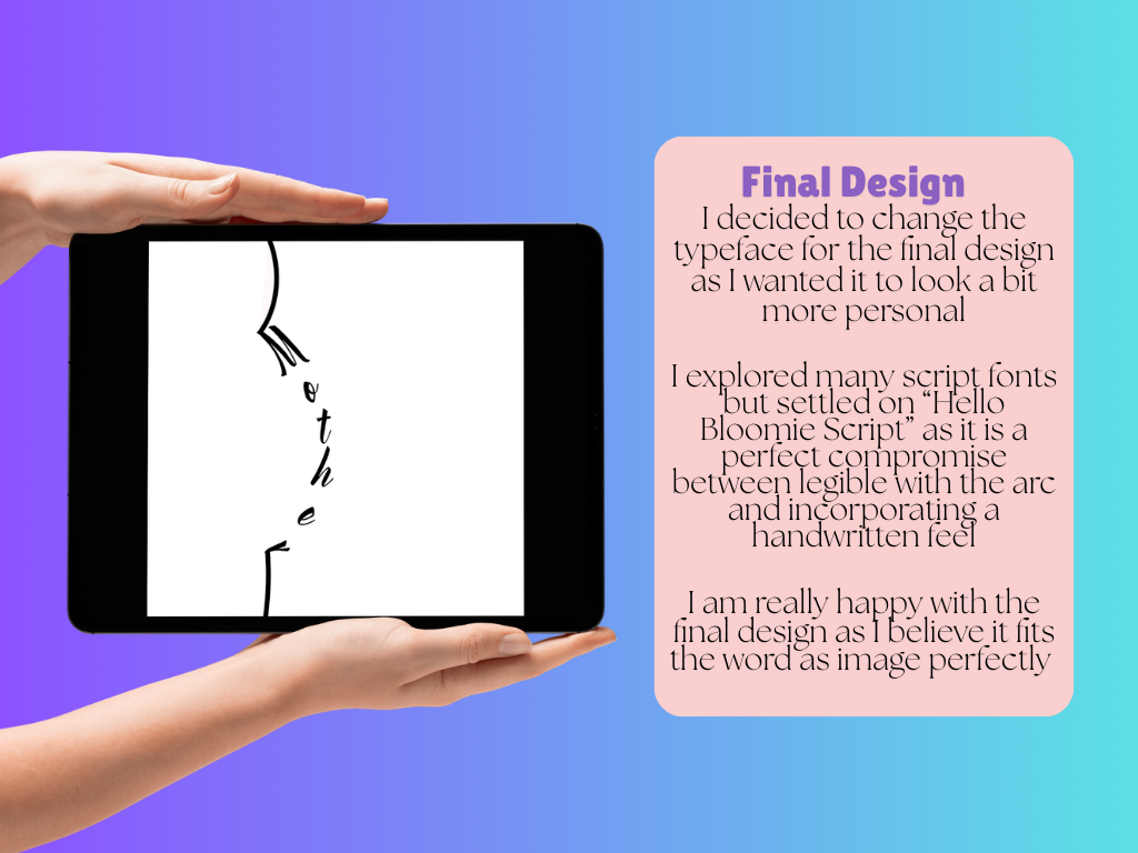 final design showing the word mother as a baby bump 